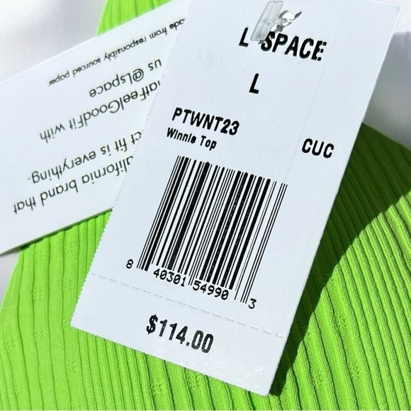 🌻L*Space Winnie Cucumber Green Pointelle Rib Bikini Top Size Large $114 Retail - Picture 9 of 10